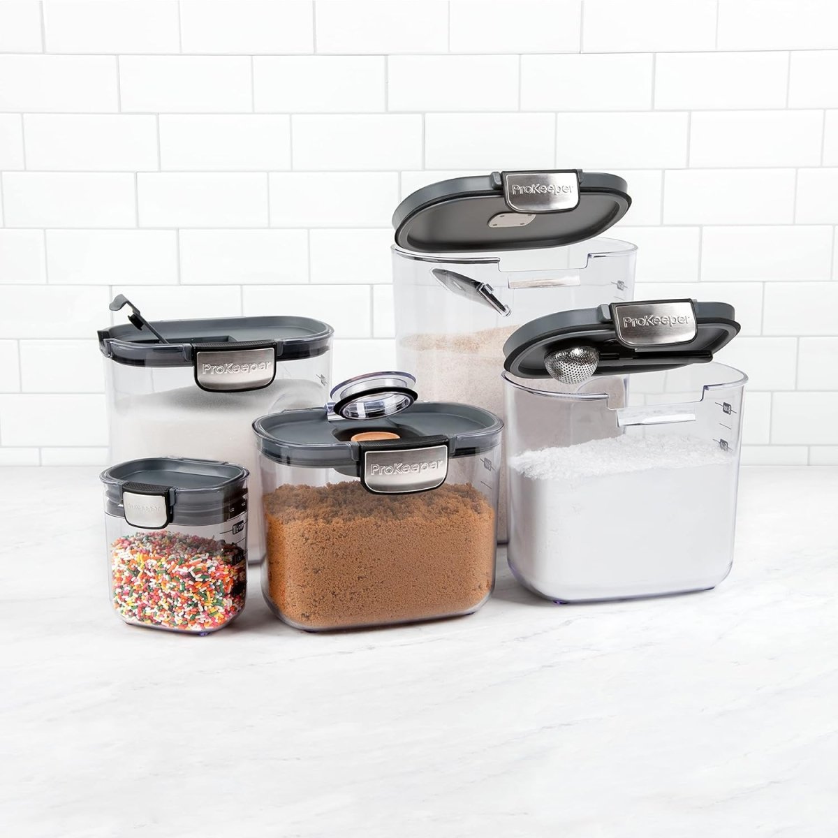ProKeeper 9 - Piece Airtight Food Storage Container Set – Clear Plastic Flour and Sugar Canister Set with Magnetic Accessories for Kitchen Organization (Grey, 9 - Piece) - Homesidy.com