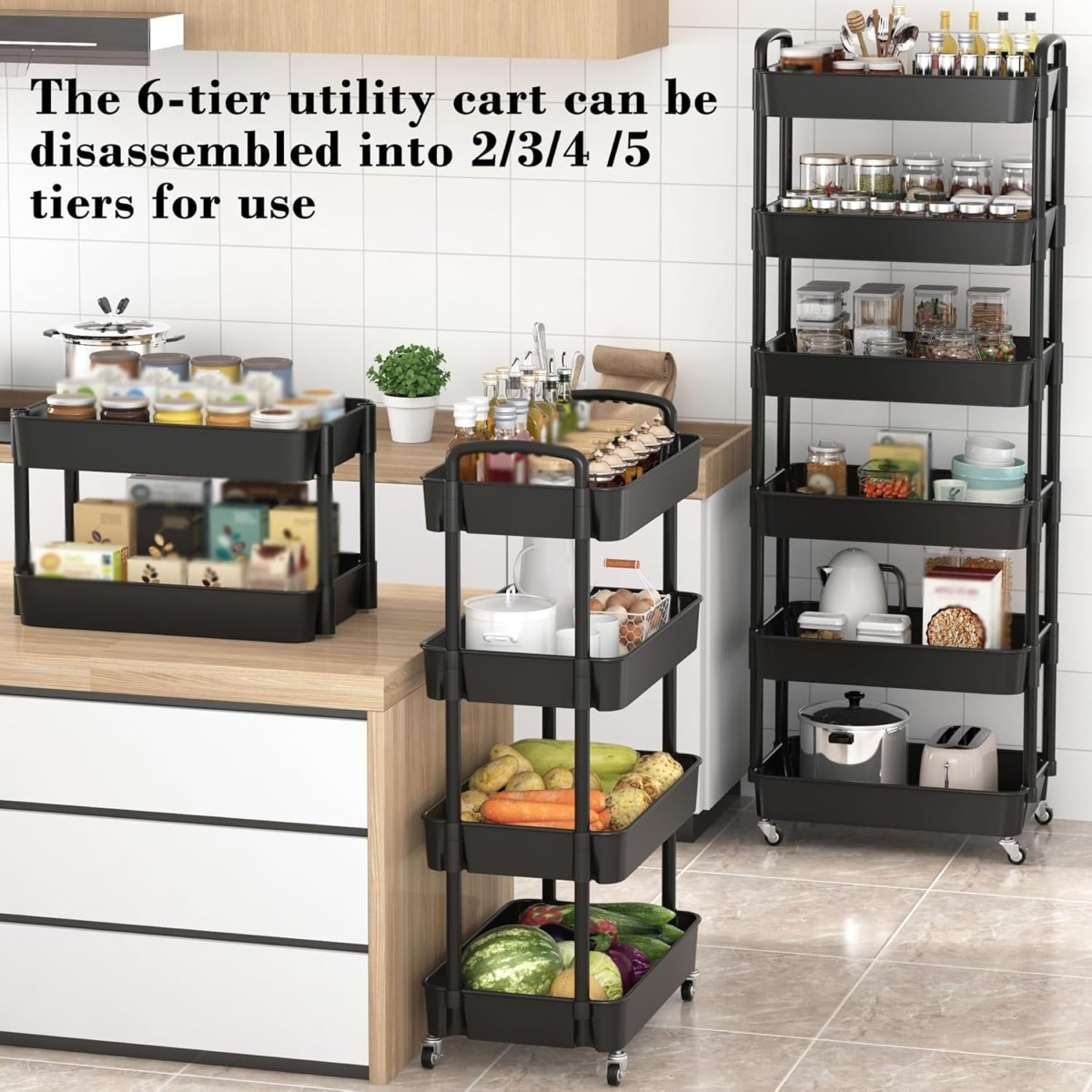 Sywhitta 3 - Tier Plastic Rolling Utility Cart with Handle, Multi - Functional Storage Trolley for Office, Living Room, Kitchen, Movable Storage Organizer with Wheels, White - Homesidy.com