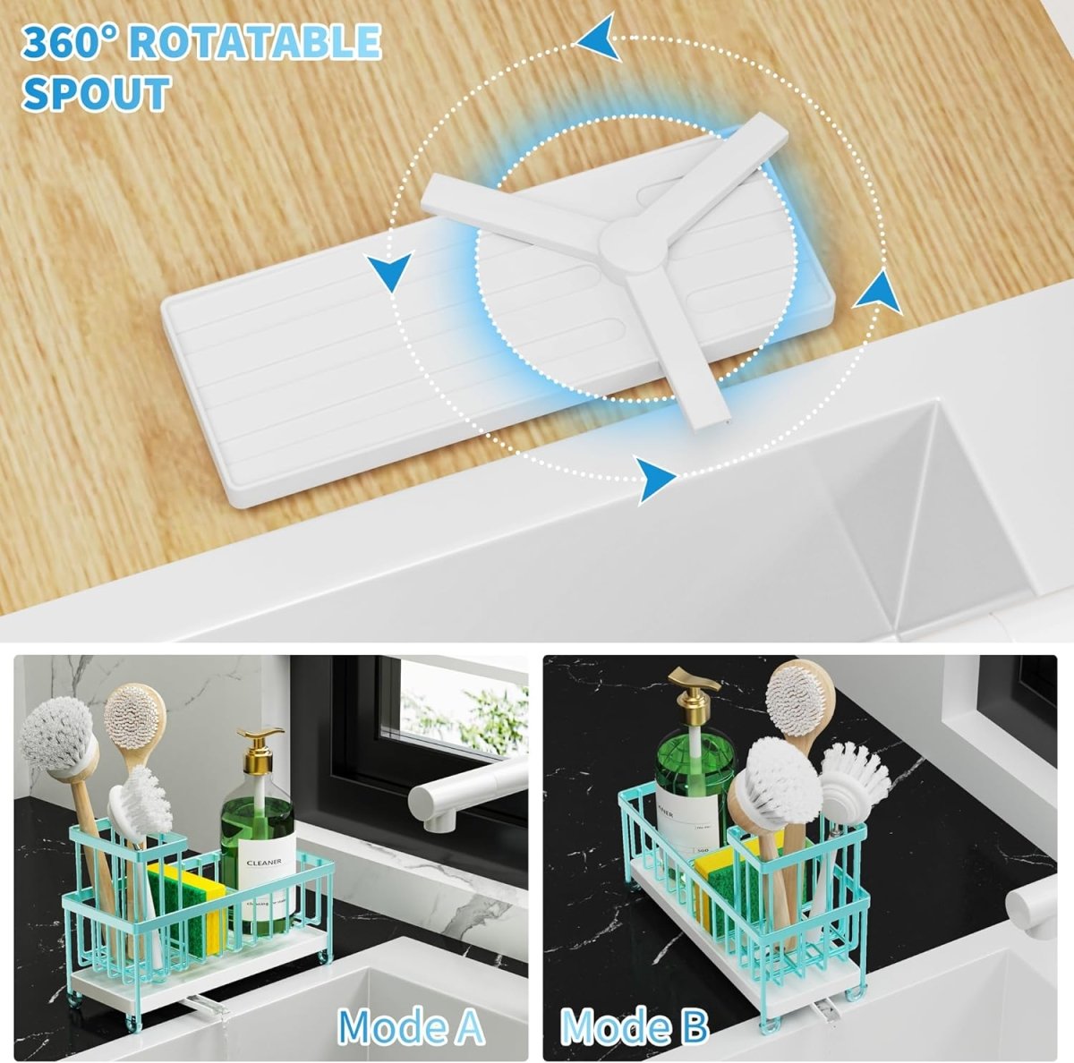Cisily Black Sponge Holder for Kitchen Sink, Sink Caddy Organizer with High Brush Holder, Kitchen Countertop Organizers and Storage Essentials, Rustproof 304 Stainless Steel, Soap Dispenser Organize - Homesidy.com