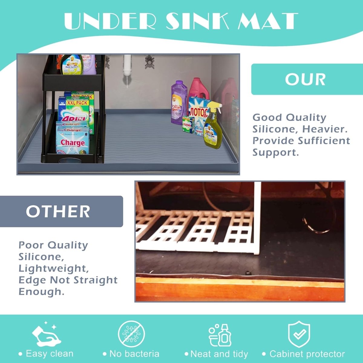 URMONA Waterproof Silicone Under Sink Mat 31 x 22 Shelf Liner for Kitchen and Bathroom, Cabinet and Counter Protector, Storage and Organizers, Litter Mat, Pet Cat Puppy Essentials(Dark Grey) - Homesidy.com
