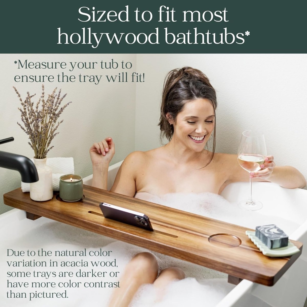 Premium Nature Shed Bathtub Tray for Freestanding Bath | Large &amp; Thick 35” Acacia Wood Luxury Bath Tray for Tub | Anti - Tip, Non - Toxic, Adjustable Bathtub Trays for Tub with Bathroom Accessories Holder - Homesidy.com