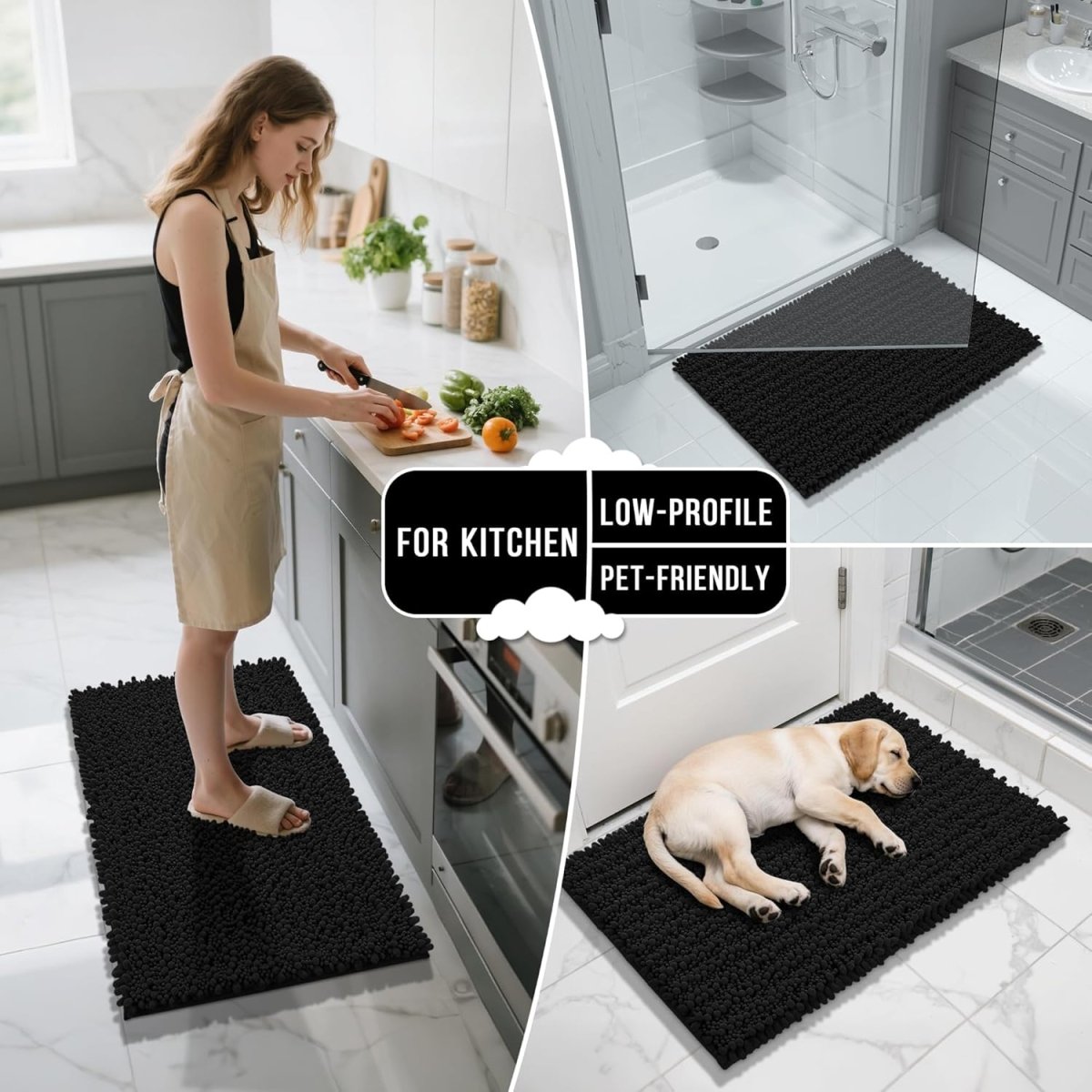Yimobra Bathroom Rugs Non Slip Washable - Ultra Soft Absorbent Chenille Bath Mat, Quick Dry Shaggy Floor Carpet for Tub Shower, Gray Home Decor Accessories, 24x17 Inch - Homesidy.com