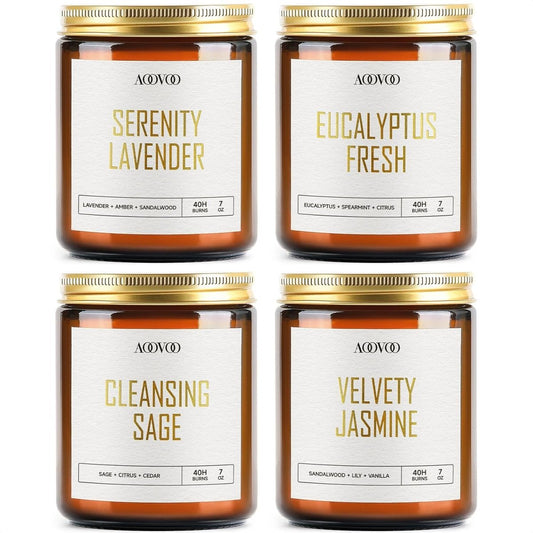 AOOVOO Scented Candles - 4PC Candle Set, 36 oz Soy Candles, Soy Candle for Home Scented, Lavender/Vanilla/Eucalyptus/Sage - Homesidy.com