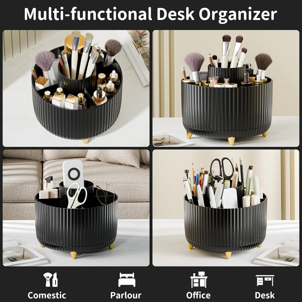 fanado 360° Rotate Makeup Brush Holder Organizer, Makeup Organizers Countertop, Makeup organization and Skincare Storage for Vanity, Desktop, Bathroom (White) - Homesidy.com