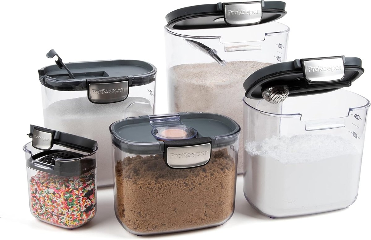 ProKeeper 9 - Piece Airtight Food Storage Container Set – Clear Plastic Flour and Sugar Canister Set with Magnetic Accessories for Kitchen Organization (Grey, 9 - Piece) - Homesidy.com