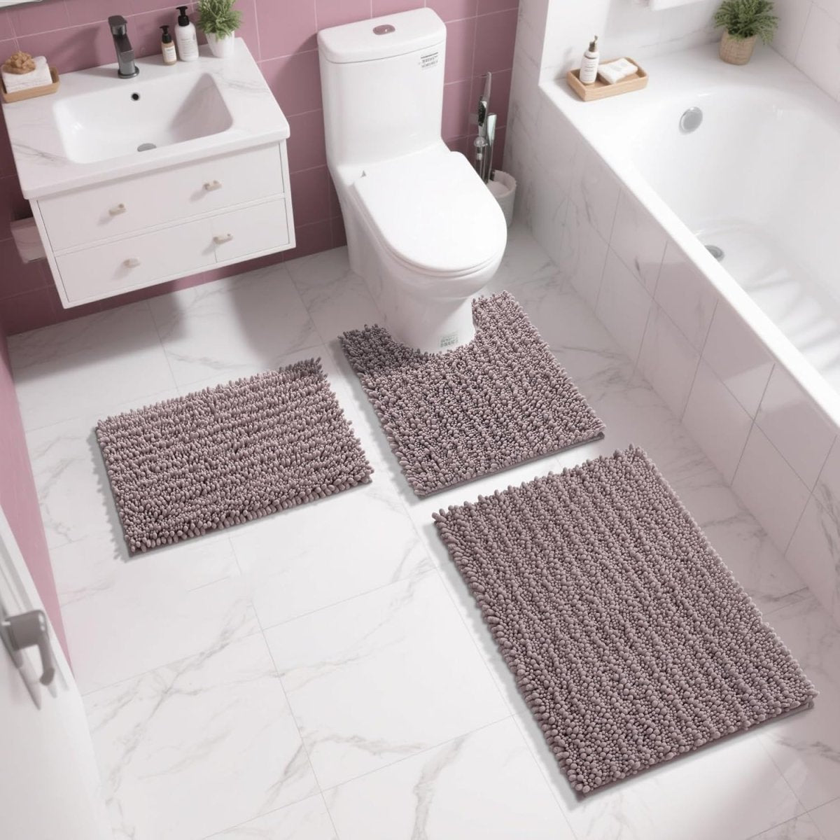 Yimobra Bathroom Rugs Non Slip Washable - Ultra Soft Absorbent Chenille Bath Mat, Quick Dry Shaggy Floor Carpet for Tub Shower, Gray Home Decor Accessories, 24x17 Inch - Homesidy.com