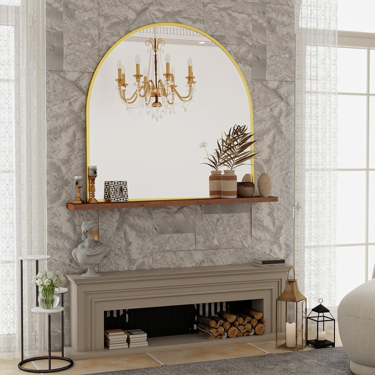VooBang Arched Wall Mirror, 30 x 38 inch Arch Bathroom Mirror, Wall Mounted Vanity Mirror with Arch Metal Frame, Modern Bathroom Vanity Mirror for Bedroom, Living Room, Hanging or Leaning, Black - Homesidy.com