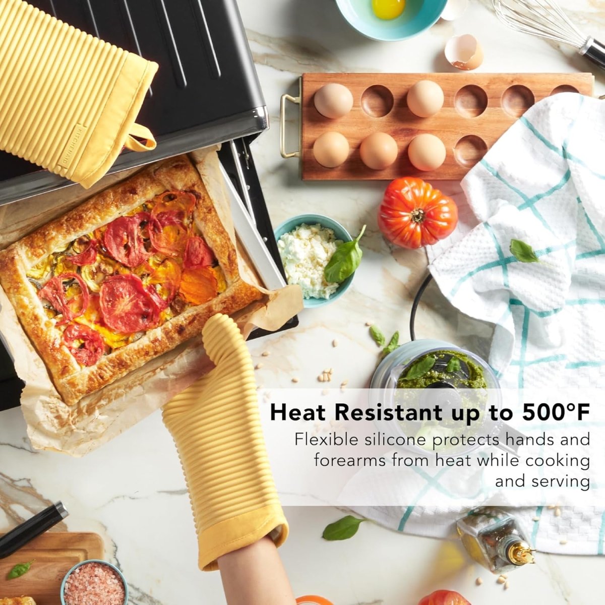 KITCHENAID Ribbed Soft Silicone Oven Mitt 2 - Pack Set, 7.5&34;x13&34;, Milkshake - Homesidy.com