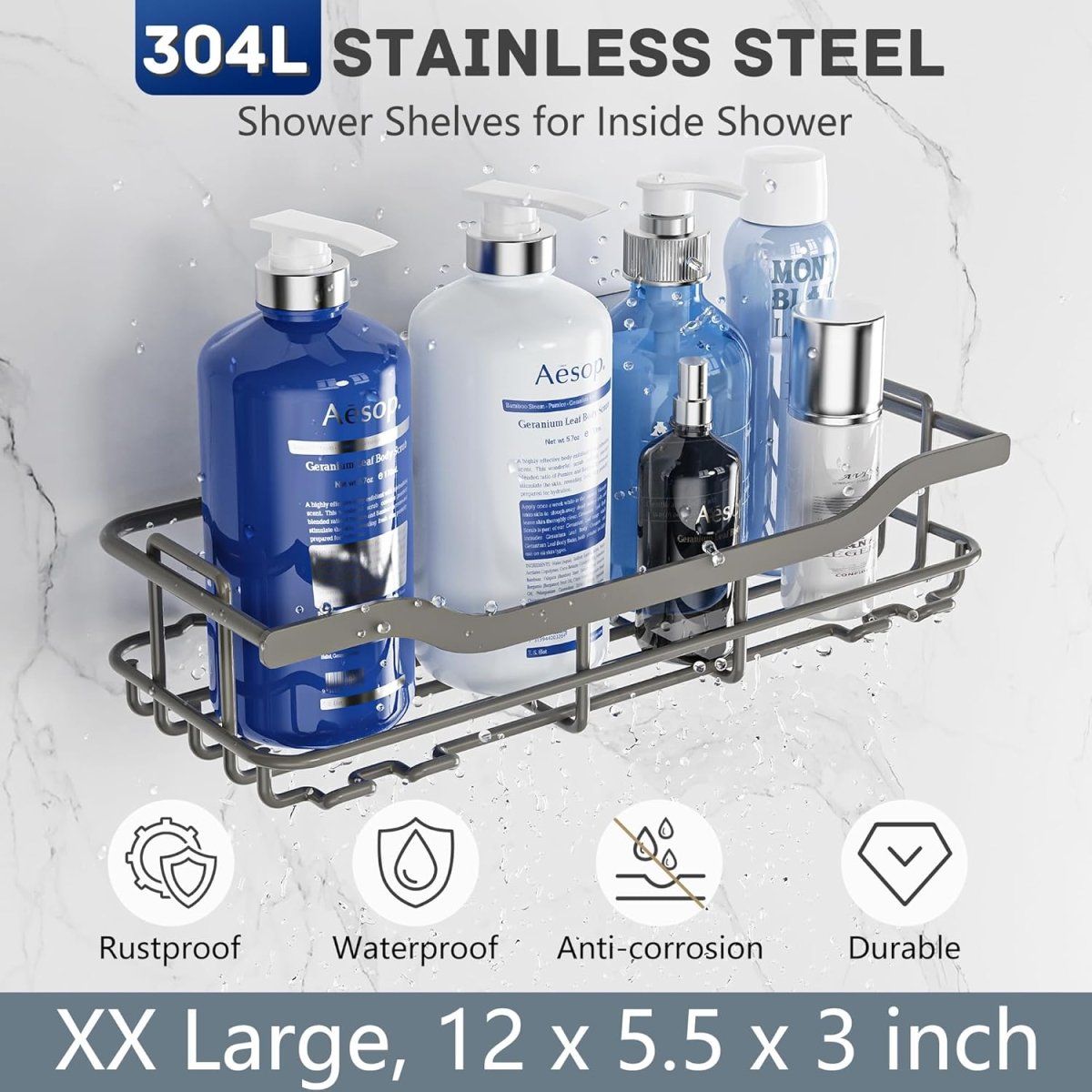 OMAIRA 3 - Pack Shower Caddy with Soap Holder, Adhesive Rustproof No - drill Strudy Loading Inside Shower Organizer Shelves Rack Storage Bathroom Organization for Smooth Wall Glass Tile, Black (Large) - Homesidy.com