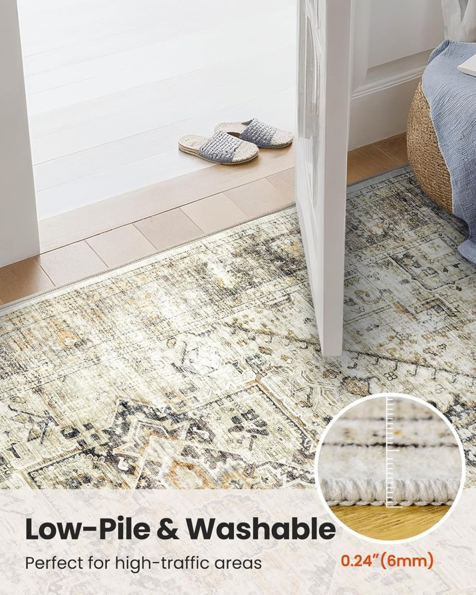 AMADA HOMEFURNISHING 8x10 Washable Area Rug, Low - Profile Large Area Rug with Non - Slip Backing &amp; Durable Edge Binding, Vintage Large Rugs for Living Room, Bedroom, Dinning Room - Homesidy.com