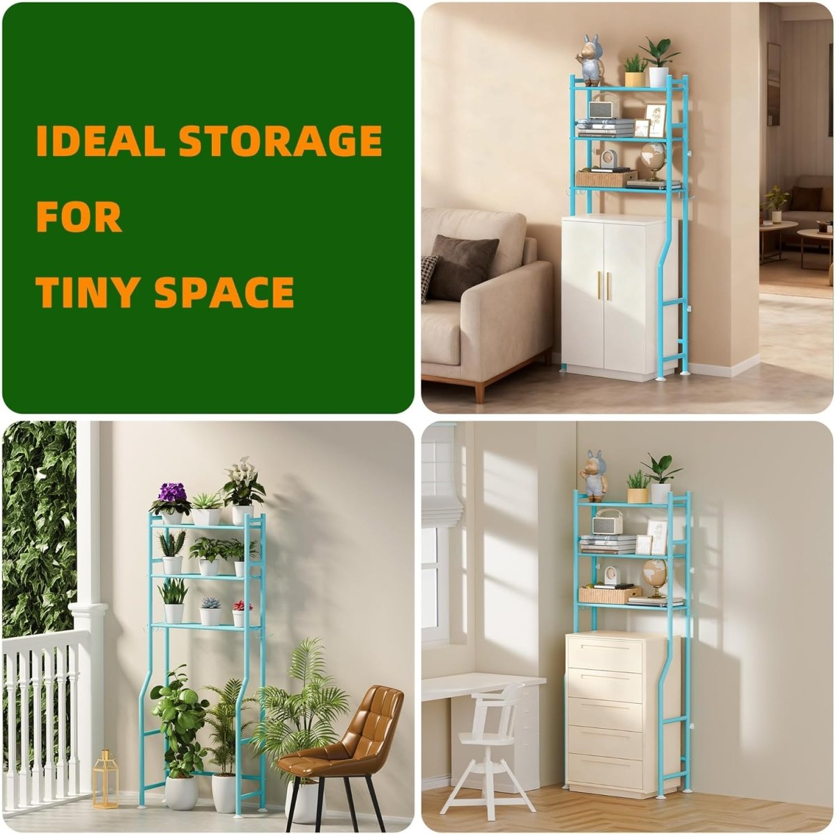 GloTika 3 - Tier Over The Toilet Storage, Space Saver Metal Bathroom Shelves, Freestanding Above Over Toilet Storage Shelf with 4 Hooks for Bathroom, Black - Homesidy.com