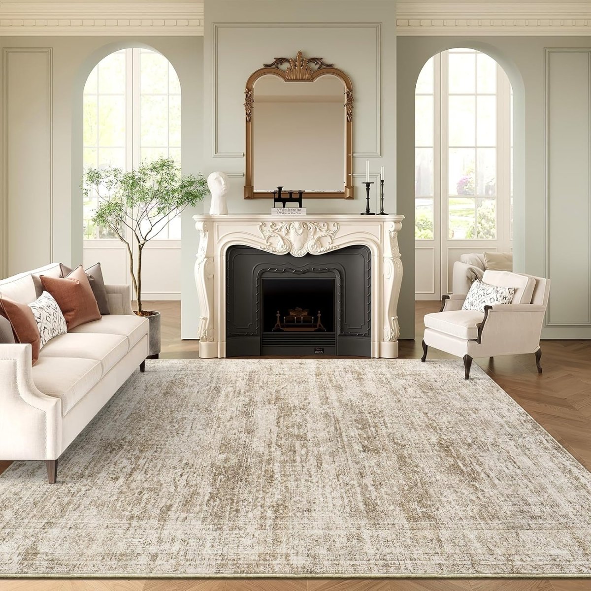 Soalmost Washable Area Rug 8x10, Large Soft Rugs for Living Room Vintage Beige Carpet 8x10 Area Rugs for Bedroom Dining Room Non - Slip Stain Resistant Under Table Rug - Homesidy.com