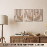qmmp Modern Wooden Wall Sculptures - Set of 3 - MDF - Oak - Home Decor Accent - Large Wall Art for Living Room, Bedroom, Office - Easy Installation (Oak, Medium - Mountain and Sun, Unframed) - Homesidy.com