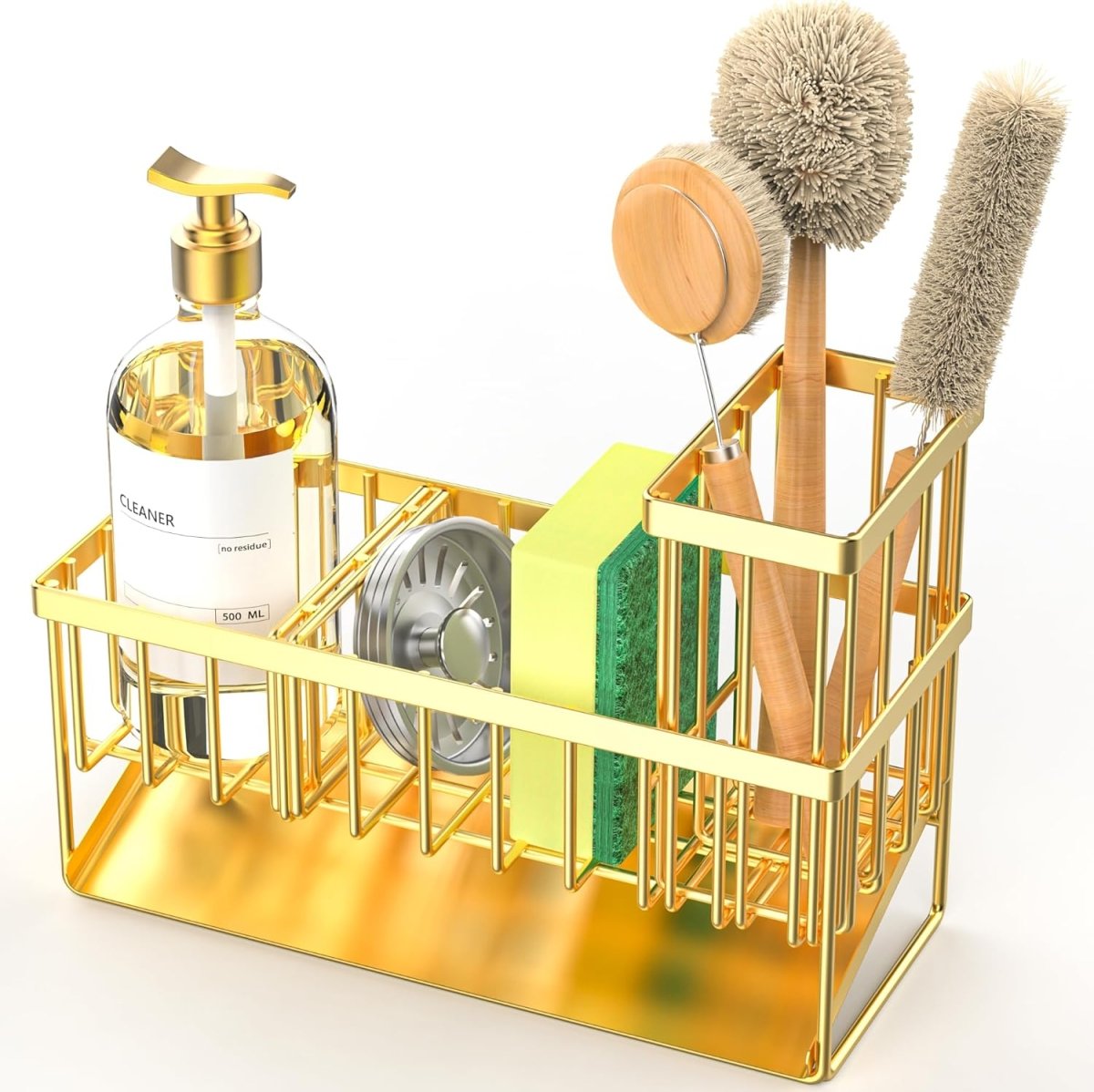 Cisily Kitchen Sink Caddy Organzier with High Brush Holder, Sponge Holder for Sink, 304 Rustproof Stainless, Kitchen Countertop Soap Dispenser Organizer, Kitchen Decor and Accessories - Homesidy.com