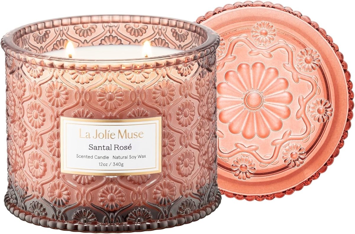 LA JOLIE MUSE Sahara Amber Candle – Bergamot, Clove &amp; Amber | 12 oz Large 2 - Wick Soy Wax Candle | 60 Hours Clean Burn | Gift - Ready for Hosts &amp; Gatherings | Elegant Home Décor - Homesidy.com