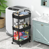 Sywhitta 3 - Tier Plastic Rolling Utility Cart with Handle, Multi - Functional Storage Trolley for Office, Living Room, Kitchen, Movable Storage Organizer with Wheels, White - Homesidy.com