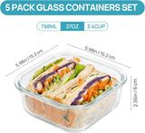 Vtopmart 5Pack 22oz Glass Storage Containers with Lids, Glass Meal Prep Food Container Sets with Snap Airtight Lids for Microwave, Oven, Freezer and Dishwasher, Grey - Homesidy.com