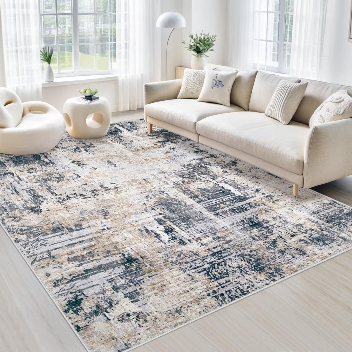 Area Rugs 6x9 Living Room: Washable Rug Modern Abstract Large Rug Soft Non Slip Neutral Rugs Stain Resistant Indoor Carpet for Bedroom Kitchen Dining Room Table Nursery Home Office Rugs(Beige,6x9) - Homesidy.com