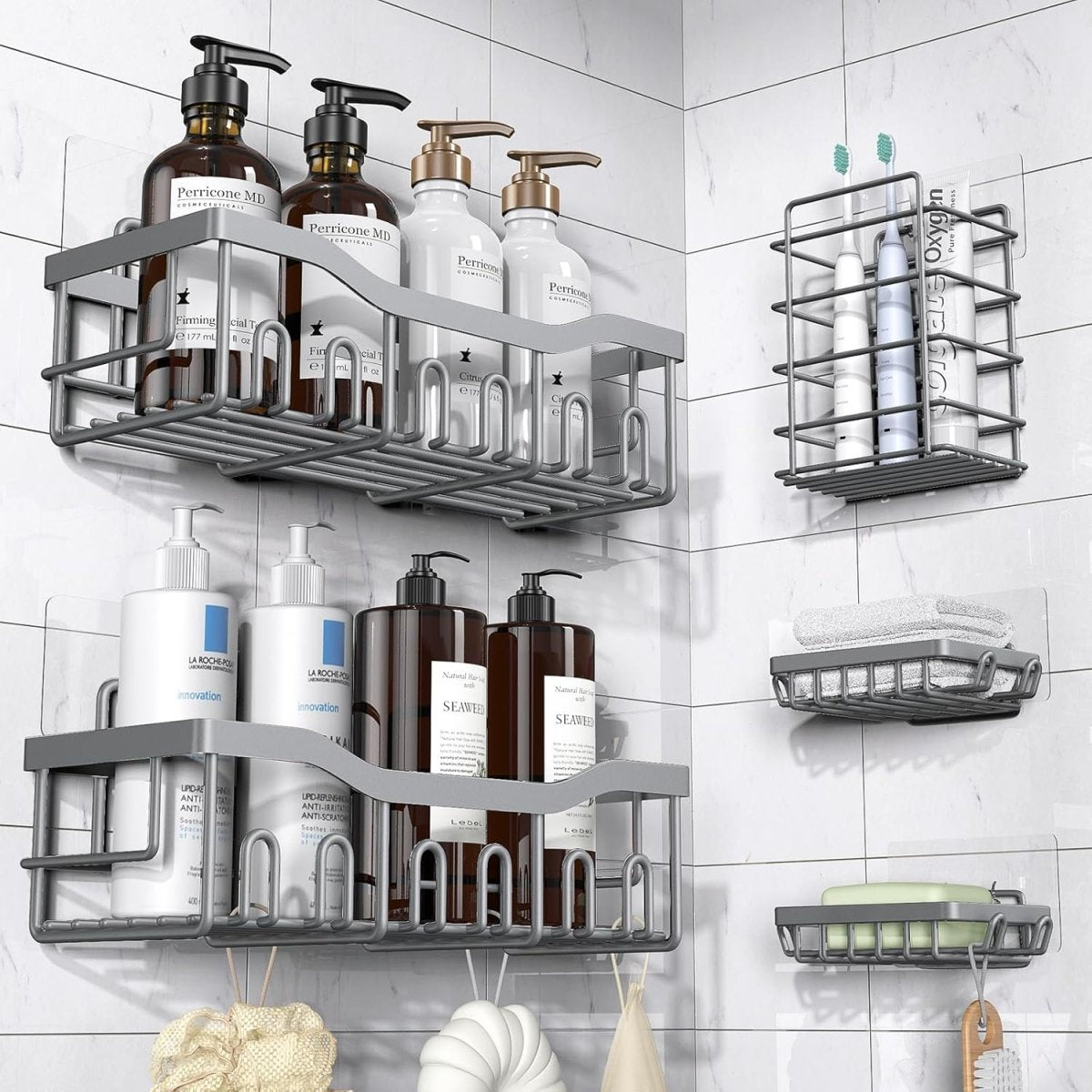 EUDELE Adhesive Shower Caddy, 5 Pack Rustproof Stainless Steel Bath Organizers With Large Capacity, No Drilling Shelves for Bathroom Storage &amp; Home Decor - Homesidy.com