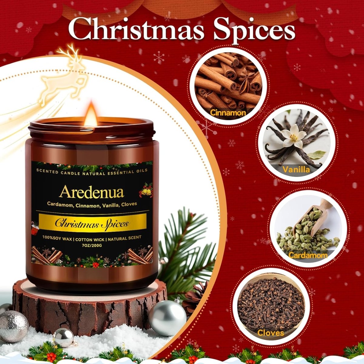 Christmas Candles - Christmas Spice Candle | 7 oz Soy Candles with Warm Cinnamon, Clove &amp; Nutmeg Aroma | Holiday Scented Candle, Cozy Winter Candle Gift for Men &amp; Women - Homesidy.com