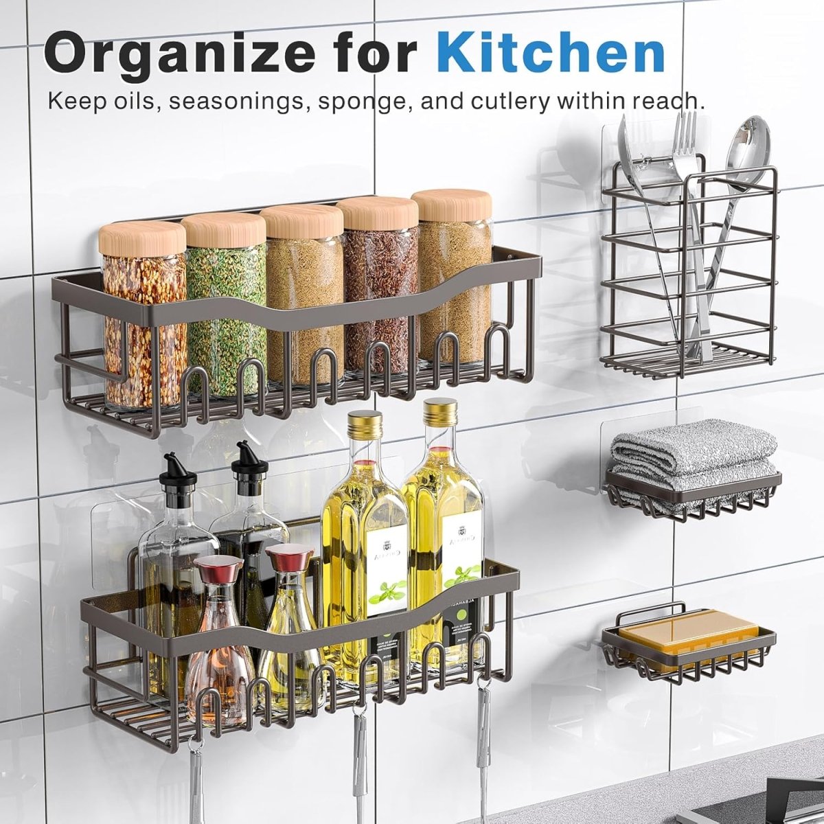 EUDELE Adhesive Shower Caddy, 5 Pack Rustproof Stainless Steel Bath Organizers With Large Capacity, No Drilling Shelves for Bathroom Storage &amp; Home Decor - Homesidy.com