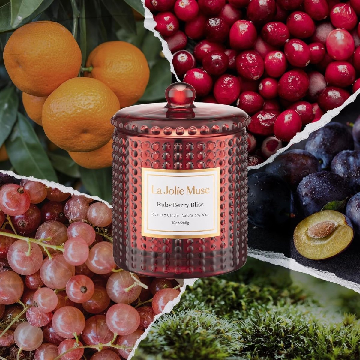 LA JOLIE MUSE Christmas Candle | Ruby Berry Bliss | Mandarin Cranberry &amp; Plum | 10 oz Festive Candle | 55 Hours Clean Burn | Gift for Women &amp; Family - Homesidy.com