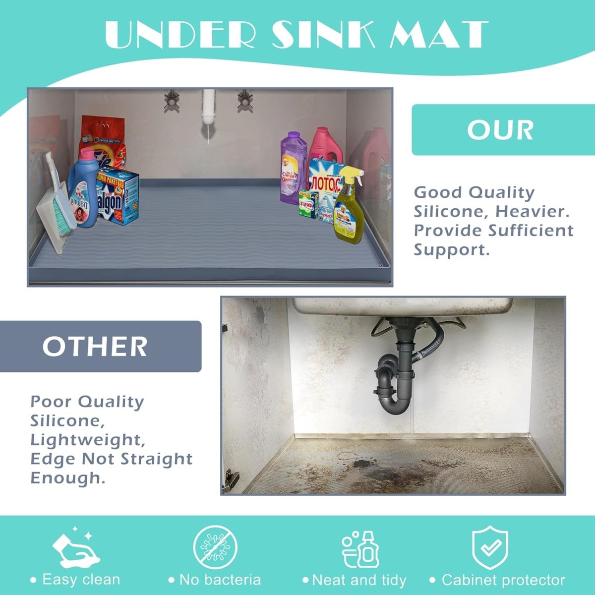 URMONA Waterproof Silicone Under Sink Mat 31 x 22 Shelf Liner for Kitchen and Bathroom, Cabinet and Counter Protector, Storage and Organizers, Litter Mat, Pet Cat Puppy Essentials(Dark Grey) - Homesidy.com