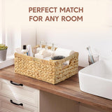 Greenatural Water Hyacinth Storage Baskets Set of 2, Handwoven Rectangular Organizer Trays with Wooden Bead Handles, Nested Wicker Bins for Shelf, Bathroom, Kitchen, Office, Natural Decor - Homesidy.com