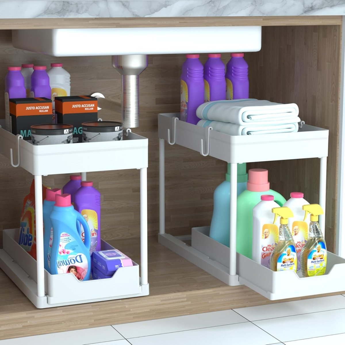 DEKAVA Under Sink Organizer 2 Pack, Bathroom Cabinet Organizer, 2 Tier Sliding Cabinet Basket Organizer Drawer, Multi - Purpose Bath Collection Baskets for Bathroom (Black) - Homesidy.com