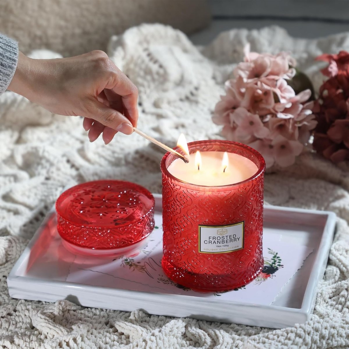 Frosted Cranberry Luxury Scented Candles - 19oz, 88hr Burn Time, Perfect Christmas Gifts for Women - Homesidy.com