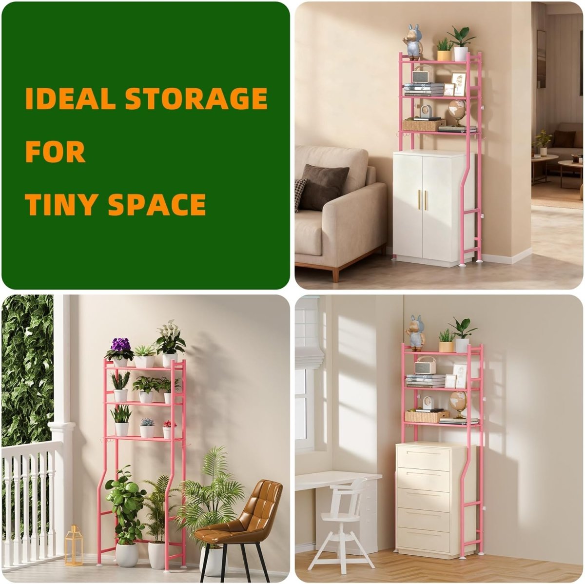 GloTika 3 - Tier Over The Toilet Storage, Space Saver Metal Bathroom Shelves, Freestanding Above Over Toilet Storage Shelf with 4 Hooks for Bathroom, Black - Homesidy.com