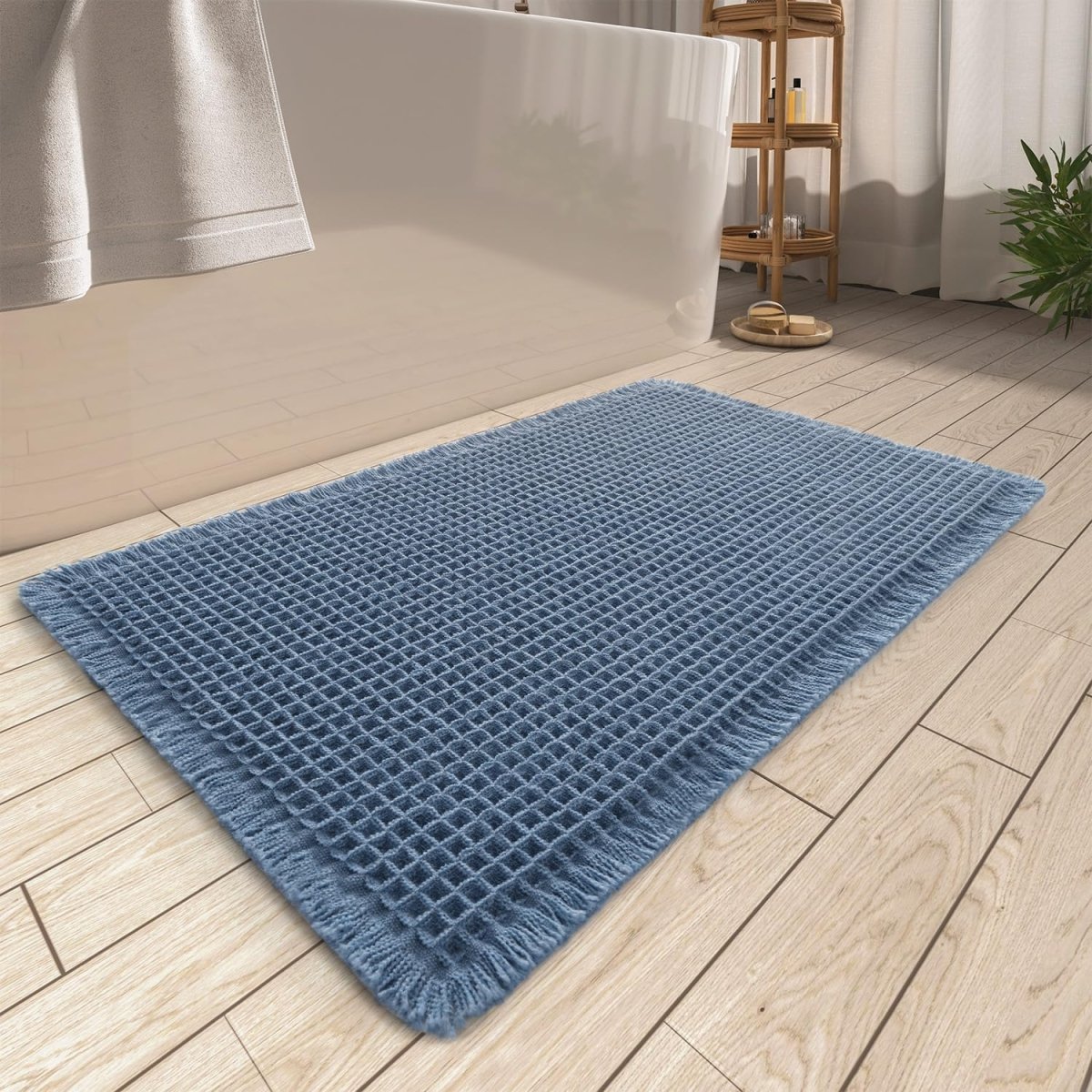 AMOAMI Upgraded Waffle Bath Mat, Super Absorbent Non Slip Bath Mats for Bathroom Floor, Machine Washable Bathroom Rugs with Tassels, Rubber Backed Bathroom Mats, Ultra Soft, 18&34; x 30&34;, Brown - Homesidy.com