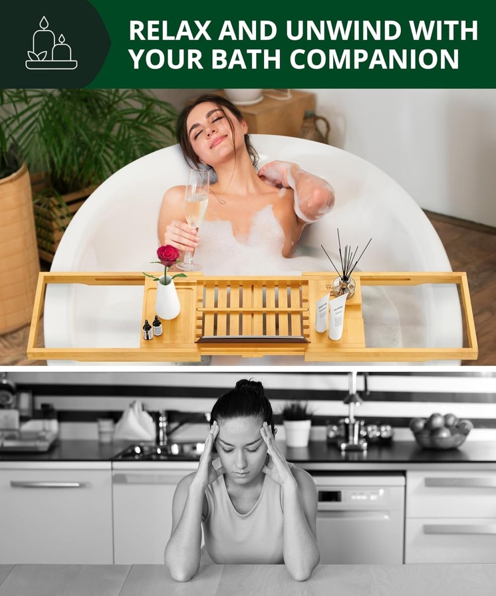 ROYAL CRAFT WOOD Bathtub Tray Caddy for Tub, Bamboo Bath Shelf, Premium Foldable Wood Bath Table, Expandable Bathtub &amp; Bathroom Accessories, New Home Gifts for Mom, Housewarming, Anniversary, Wedding - Homesidy.com