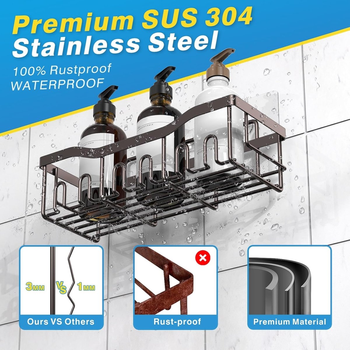 EUDELE 5 - Pack Rustproof Stainless Steel Shower Caddy Set– No Drill Adhesive Bathroom Organizer, Space - Saving Shower Shelves for Apartment Essentials, Bathroom/Kitchen Storage Home Decor - L Size - Homesidy.com