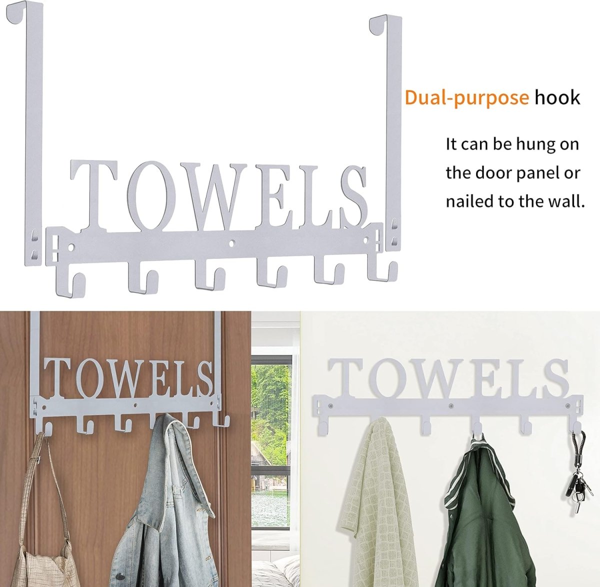 Kuhome Over The Door Hooks, Towel Holder for Bathroom, Door Mount Towel Rack Towel Hooks for Bedroom Beach Towels Bathrobe Wall Mount Hang on The Door Cabinet Cupboard Metal Sandblasted (Black) - Homesidy.com