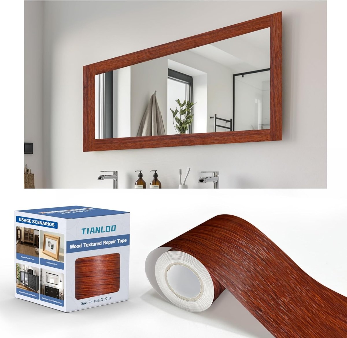 TIANLDD 27 FT Wood Grain Wallpaper Border, Removable Waterproof Mirror Border Peel and Stick,Bathroom Mirror Frame Border.(Black) - Homesidy.com