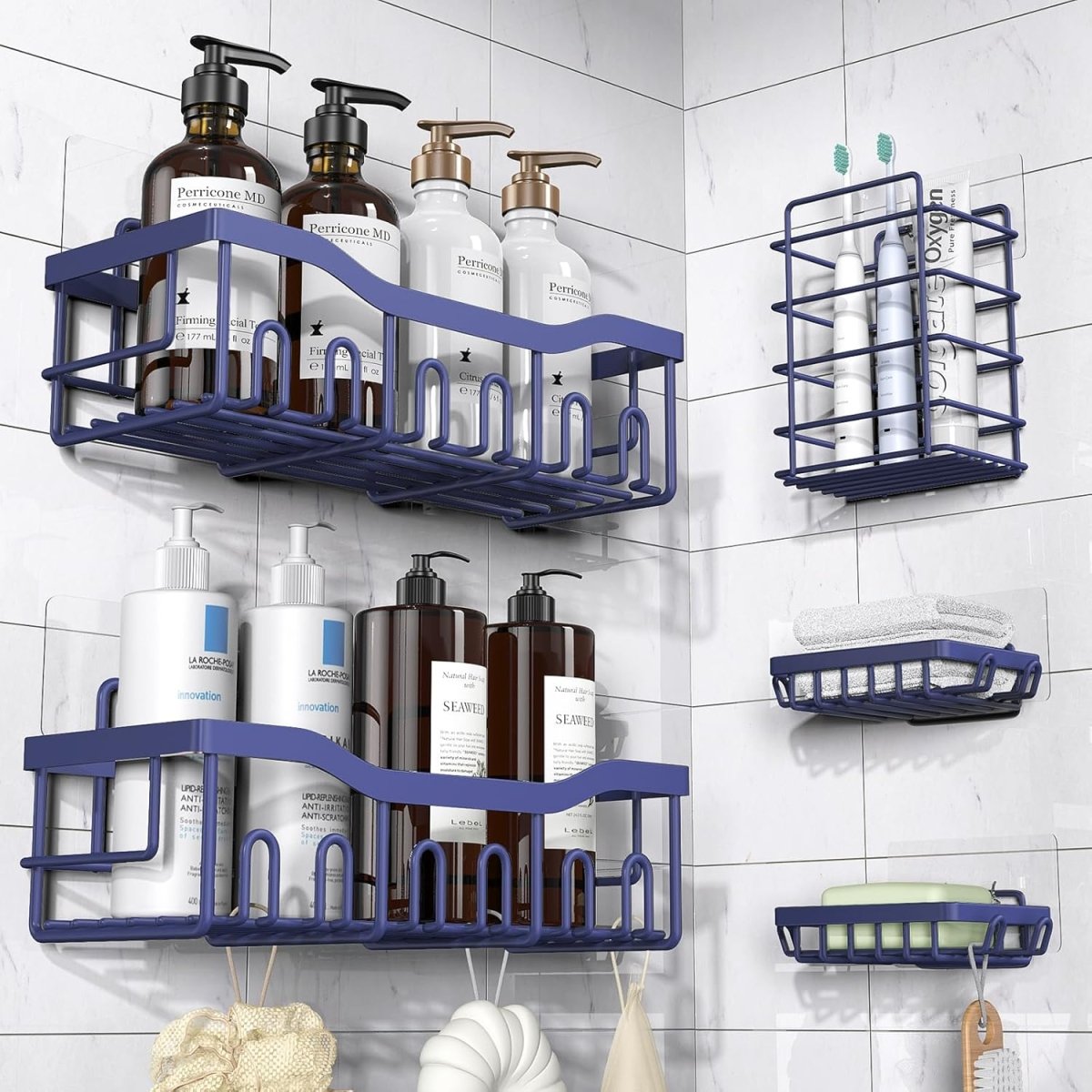 EUDELE Adhesive Shower Caddy, 5 Pack Rustproof Stainless Steel Bath Organizers With Large Capacity, No Drilling Shelves for Bathroom Storage &amp; Home Decor - Homesidy.com