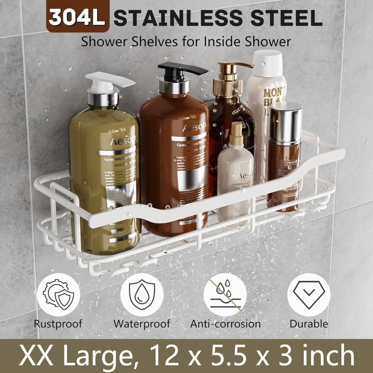 OMAIRA 3 - Pack Shower Caddy with Soap Holder, Adhesive Rustproof No - drill Strudy Loading Inside Shower Organizer Shelves Rack Storage Bathroom Organization for Smooth Wall Glass Tile, Black (Large) - Homesidy.com