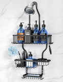 YASONIC Shower Caddy Hanging - Never Rust Shower Organizer - Aluminum Over The Head Caddy with 10 Hooks for Razor/Sponge - Rack with Soap Basket - Silver - Homesidy.com