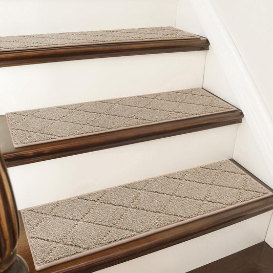COSY HOMEER Edging Stair Treads Non - Slip Carpet Mat 28inX9in Indoor Stair Runners for Wooden Steps, Edging Stair Rugs for Kids and Dogs, 100% Polyester TPE Backing (15pc, Beige) - Homesidy.com