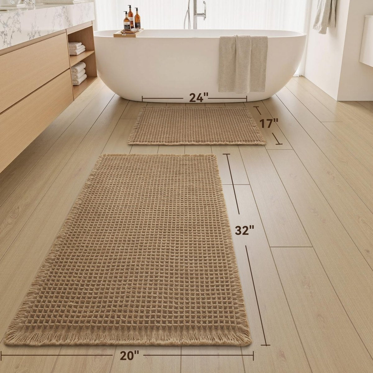 AMOAMI Upgraded Waffle Bath Mat, Super Absorbent Non Slip Bath Mats for Bathroom Floor, Machine Washable Bathroom Rugs with Tassels, Rubber Backed Bathroom Mats, Ultra Soft, 18&34; x 30&34;, Brown - Homesidy.com