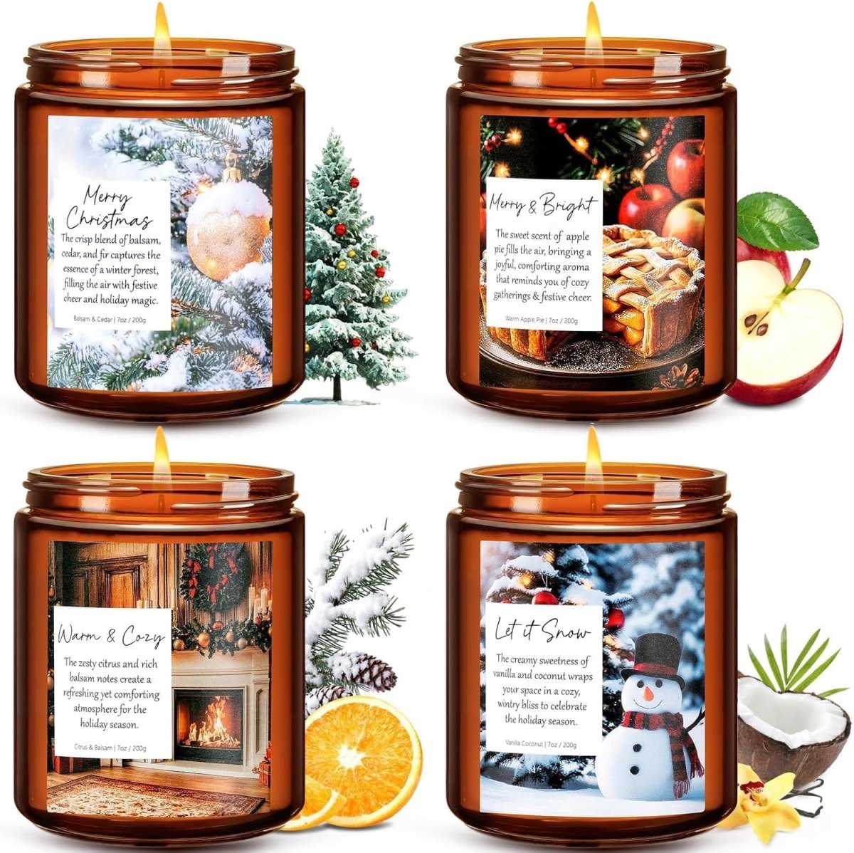 Christmas Candles Set, 4 Pack Xmas Scented Candles for Women, Winter Soy Candle for Home Scented Holiday Candle Gift Set, Christmas Gifts for Women Men Best Friends - Christmas Tree/Spice/Eve/Cookie - Homesidy.com