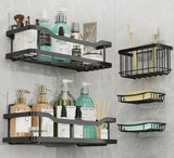 OMAIRA 3 - Pack Shower Caddy with Soap Holder, Adhesive Rustproof No - drill Strudy Loading Inside Shower Organizer Shelves Rack Storage Bathroom Organization for Smooth Wall Glass Tile, Black (Large) - Homesidy.com