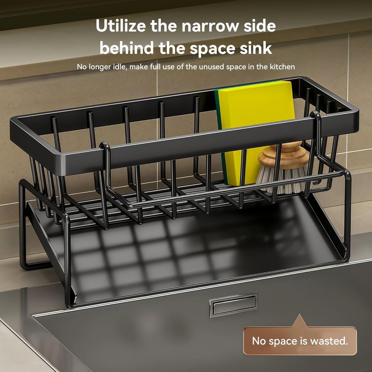 Lotgnimry Sponge Holder for Kitchen, Sink Caddy Organizer Rack for Kitchen Accessories, Soap Dispenser Countertop Organizer Essentials for Home (Black) - Homesidy.com