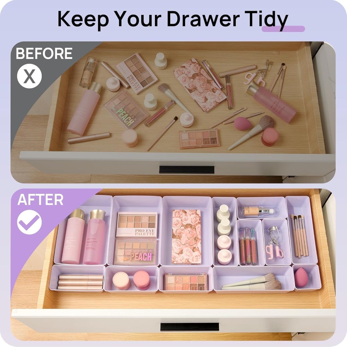 Vtopmart 25 PCS Clear Plastic Drawer Organizers Set, 4 - Size Versatile Bathroom and Vanity Drawer Organizer Trays, Storage Bins for Makeup, Bedroom, Kitchen Gadgets Utensils and Office - Homesidy.com