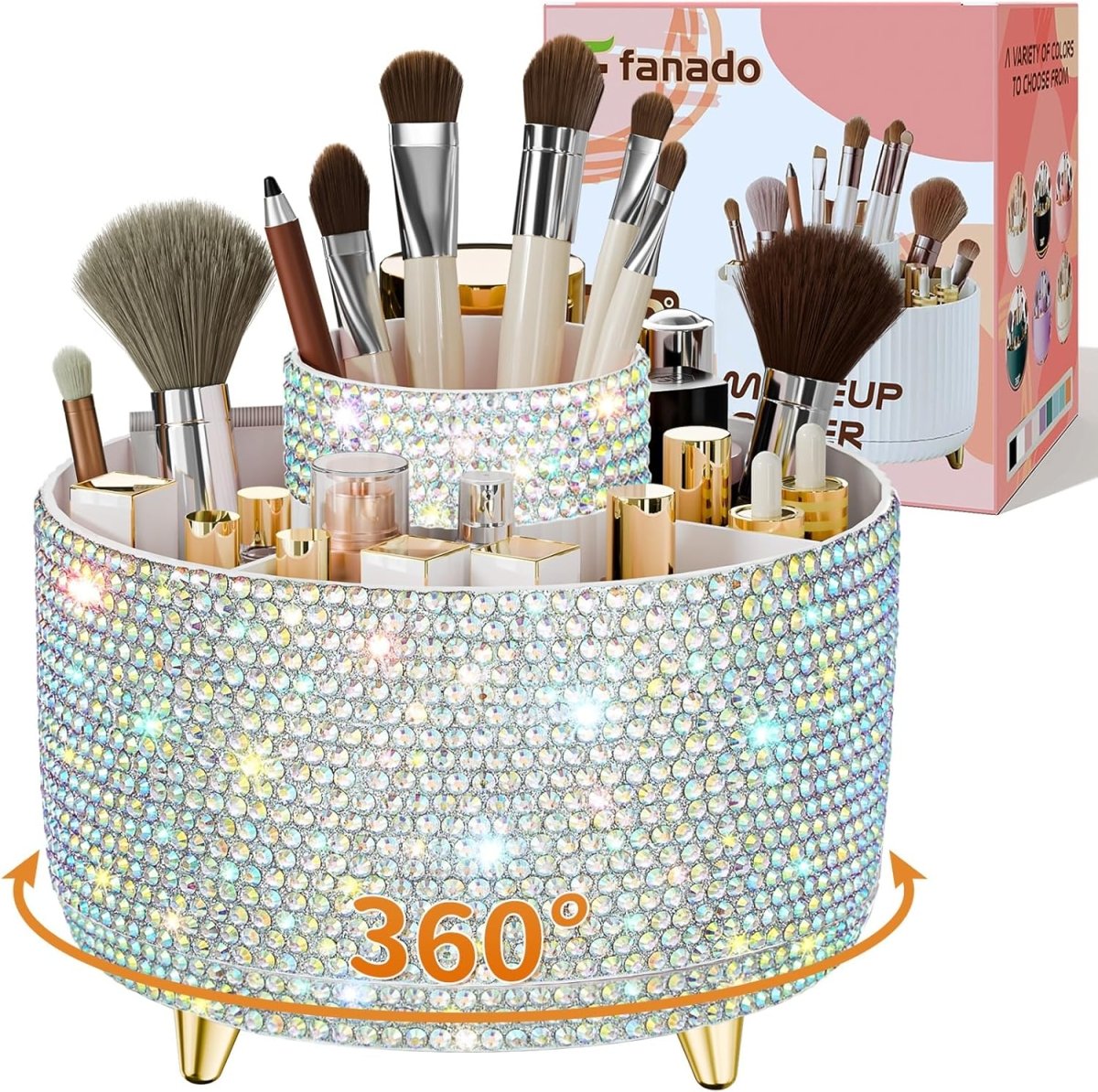 fanado 360° Rotate Makeup Brush Holder Organizer, Makeup Organizers Countertop, Makeup organization and Skincare Storage for Vanity, Desktop, Bathroom (White) - Homesidy.com