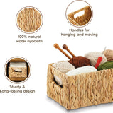 Greenatural Water Hyacinth Storage Baskets Set of 2, Handwoven Rectangular Organizer Trays with Wooden Bead Handles, Nested Wicker Bins for Shelf, Bathroom, Kitchen, Office, Natural Decor - Homesidy.com
