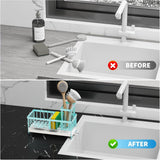 Cisily Black Sponge Holder for Kitchen Sink, Sink Caddy Organizer with High Brush Holder, Kitchen Countertop Organizers and Storage Essentials, Rustproof 304 Stainless Steel, Soap Dispenser Organize - Homesidy.com