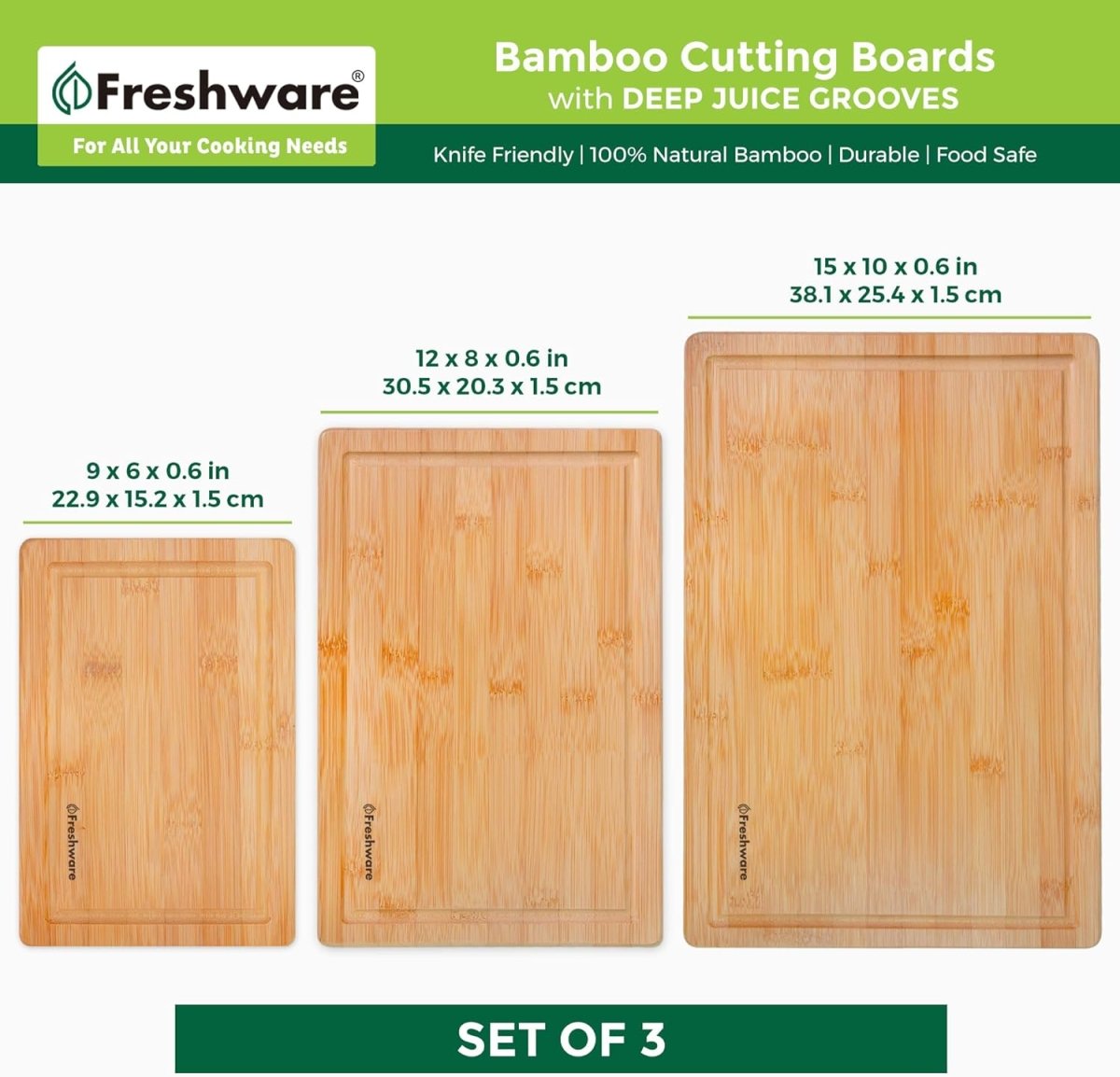 Bamboo Cutting Boards for Kitchen [Set of 3] Wood Cutting Board for Chopping Meat, Vegetables, Fruits, Cheese, Knife Friendly Serving Tray with Handles - Homesidy.com