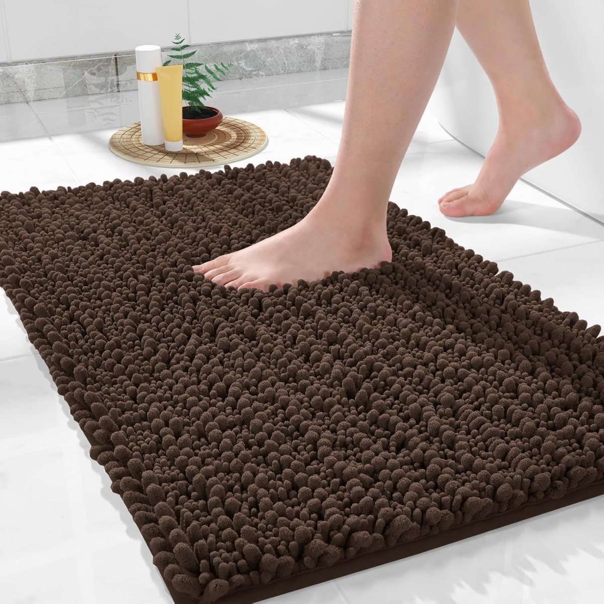 Yimobra Bathroom Rugs Non Slip Washable - Ultra Soft Absorbent Chenille Bath Mat, Quick Dry Shaggy Floor Carpet for Tub Shower, Gray Home Decor Accessories, 24x17 Inch - Homesidy.com